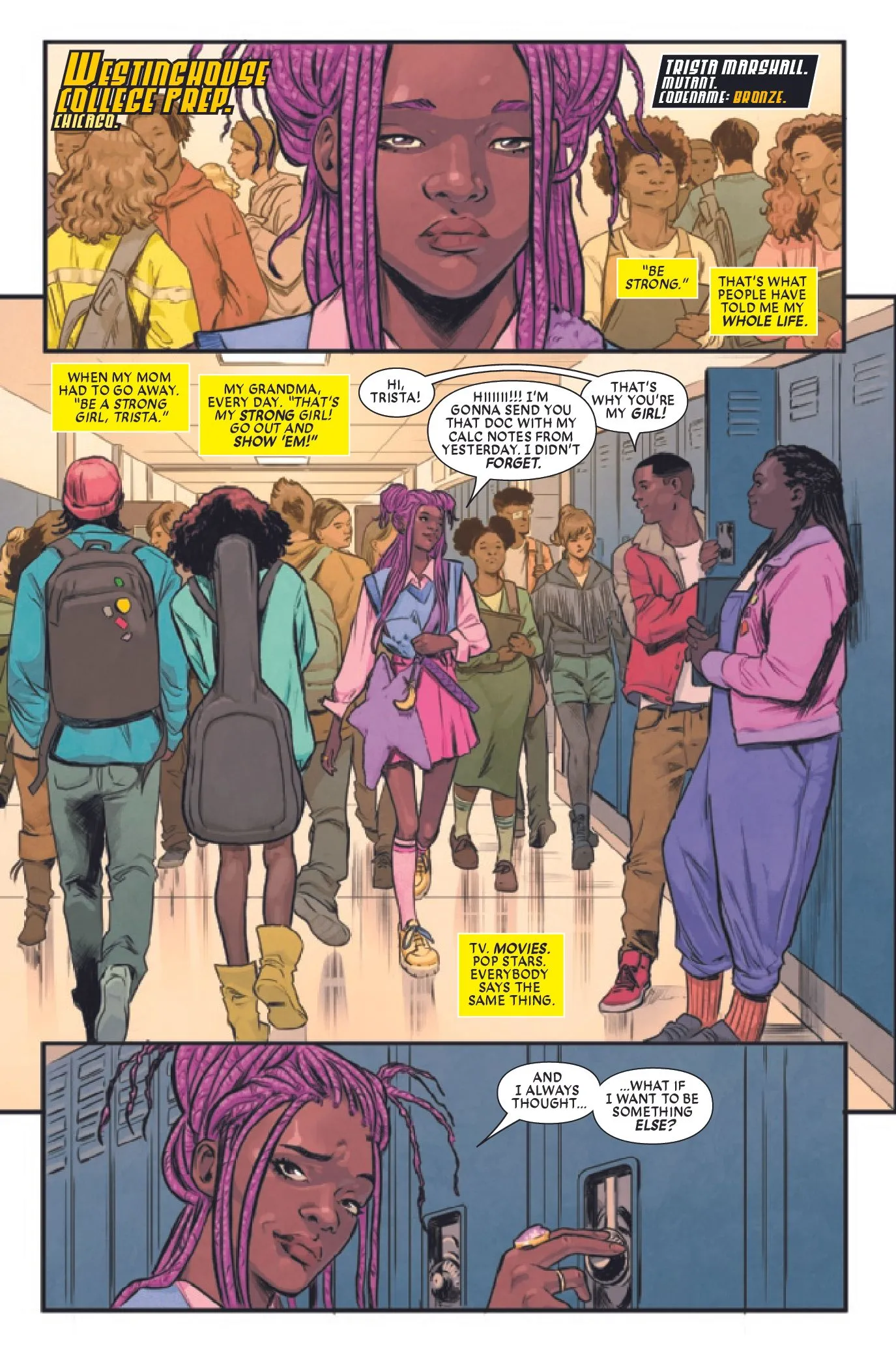 X-Men Bronze nel corridoio della scuola