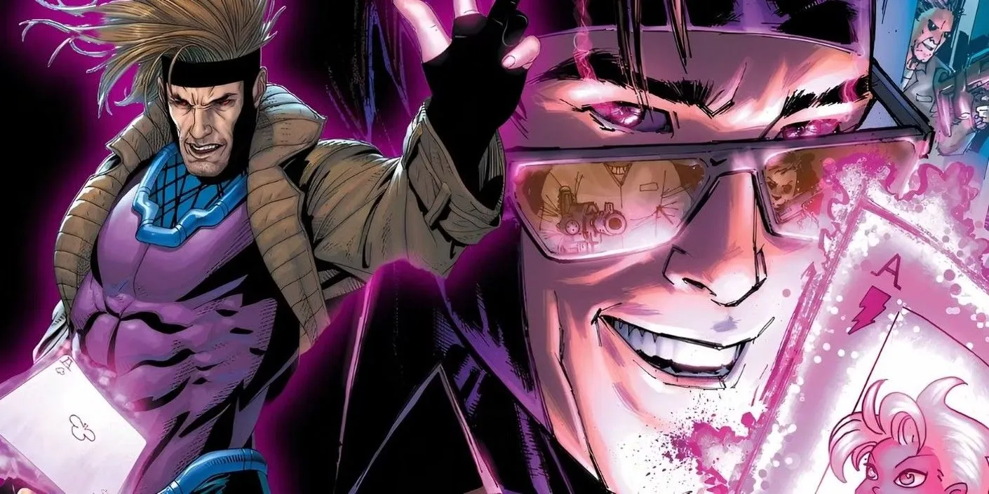 X-Men's Gambit throwing a playing card and wearing sunglasses