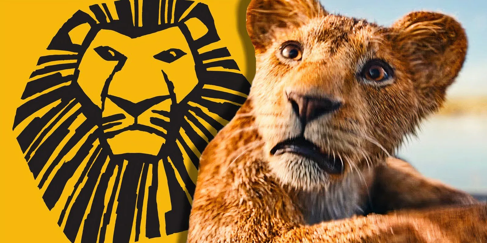 Der junge Mufasa neben dem Logo des König der Löwen am Himmel