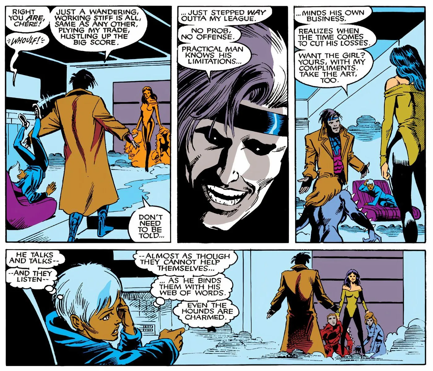 Gambit using his hypnotic charm power on a group of X-Men villains.