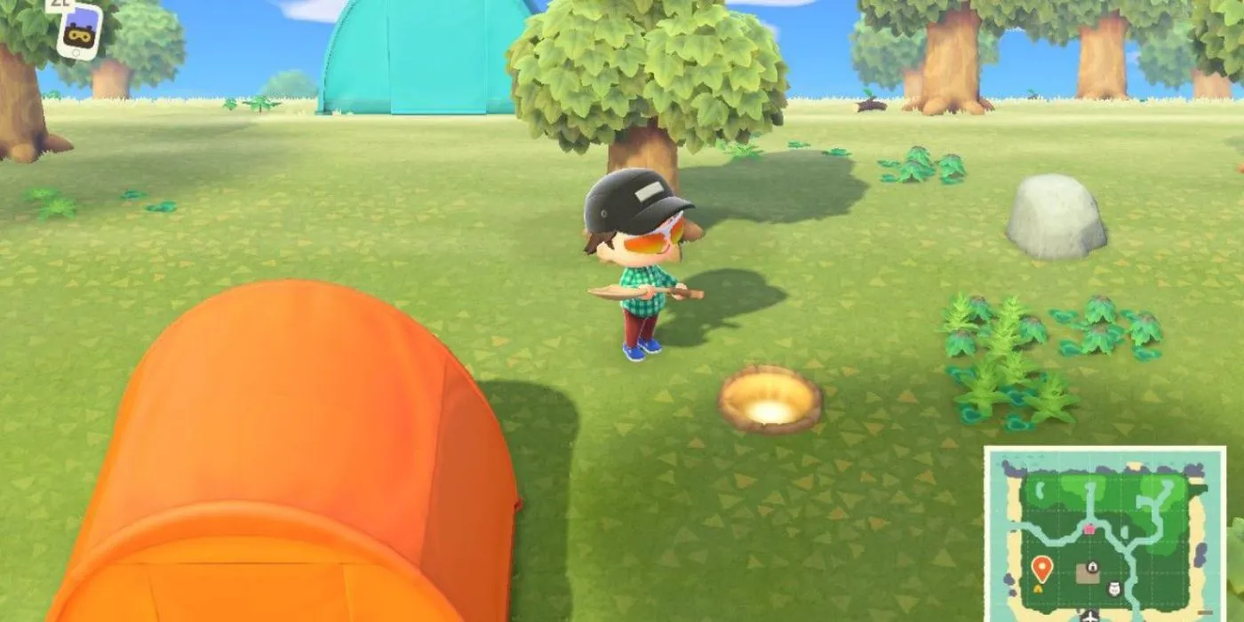 Animal Crossing-Spieler gräbt einen Schatz