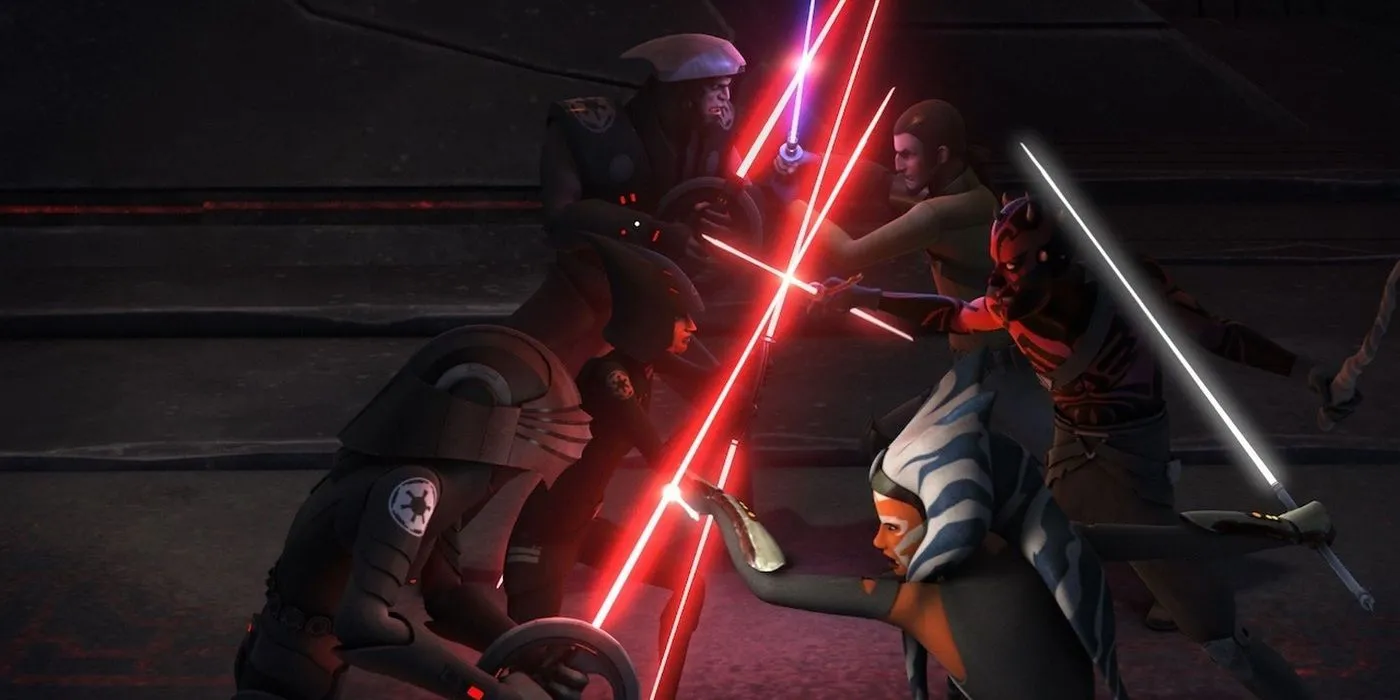 Maul, Ahsoka y Kanan se enfrentan a los Inquisidores en Star Wars Rebels.