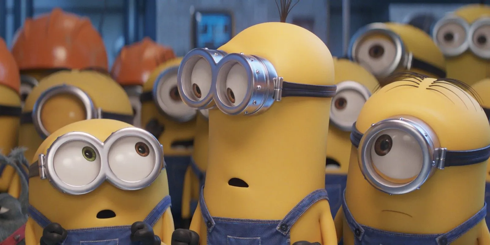 Tre Minions preoccupati in Minions: Rise of Gru