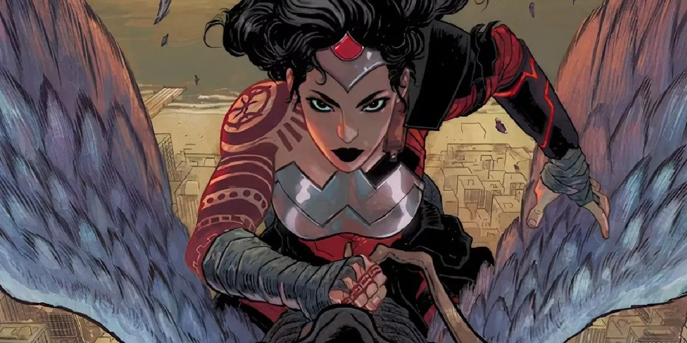 Grafika komiksowa: Absolute Wonder Woman dosiada pegaza.