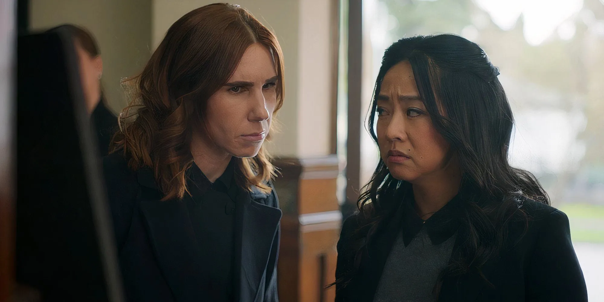 Actresses Zosia Mamet and Stephanie Hsu as AJ and Ruby in Laid