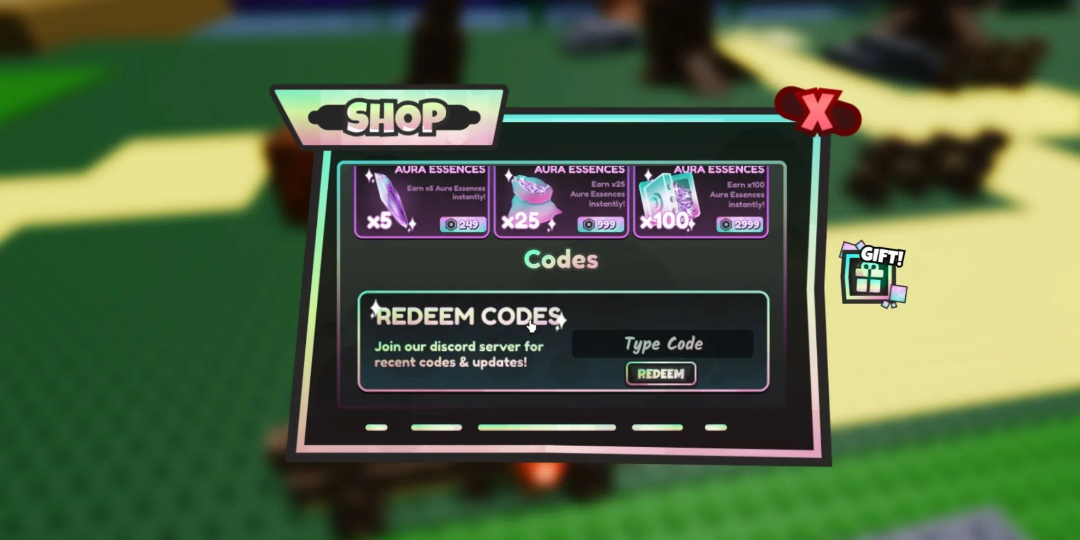 Anime Auras RNG the codes tab