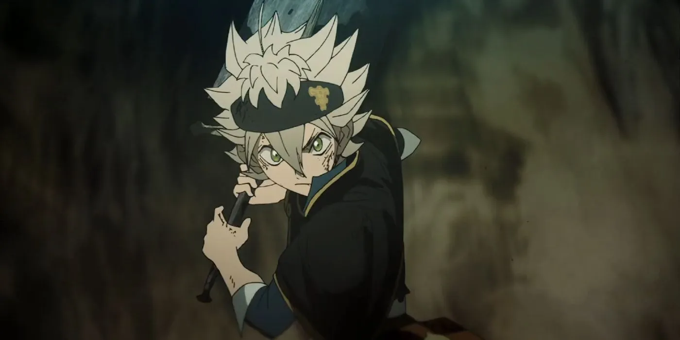 Asta segurando uma espada na terceira abertura de Black Clover