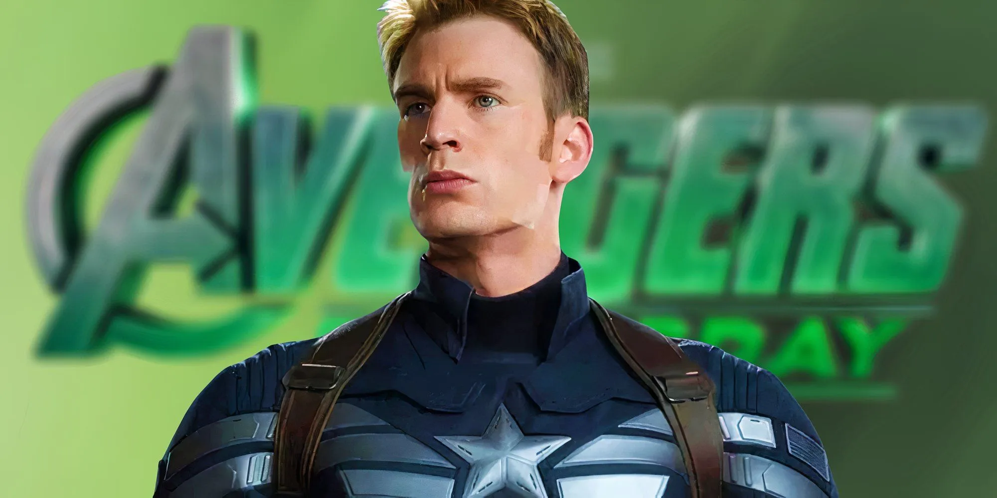 Chris Evans como Capitão América com o logotipo dos Vingadores: Doomsday