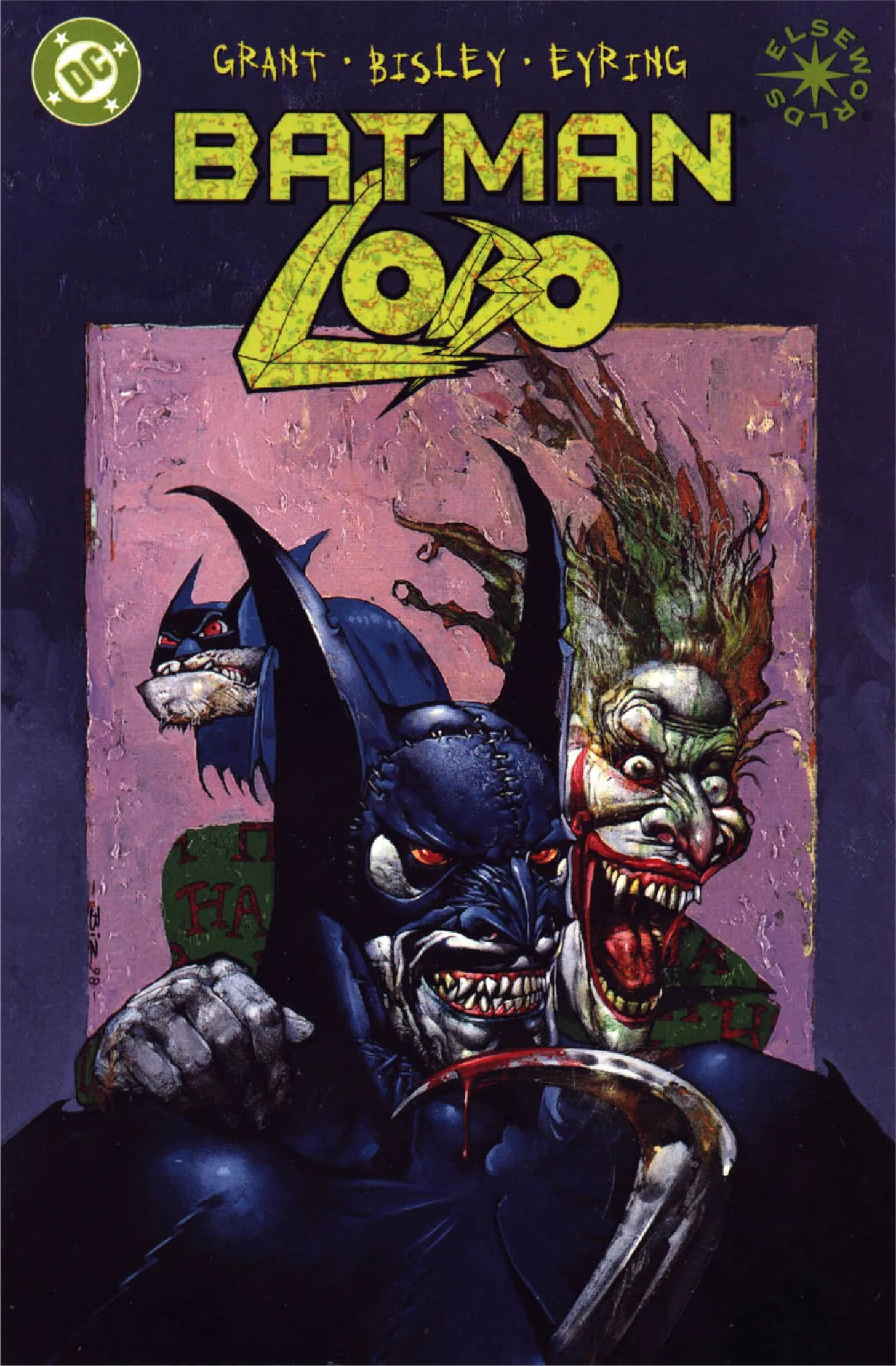 Couverture de bande dessinée : Lobo en Batsuit à côté du Joker.