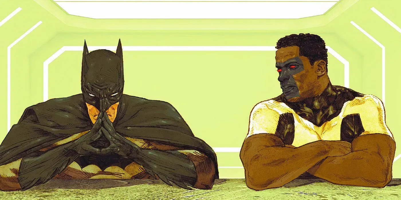 Comic-Kunst: Batman spricht mit Mister Terrific in DC Comics