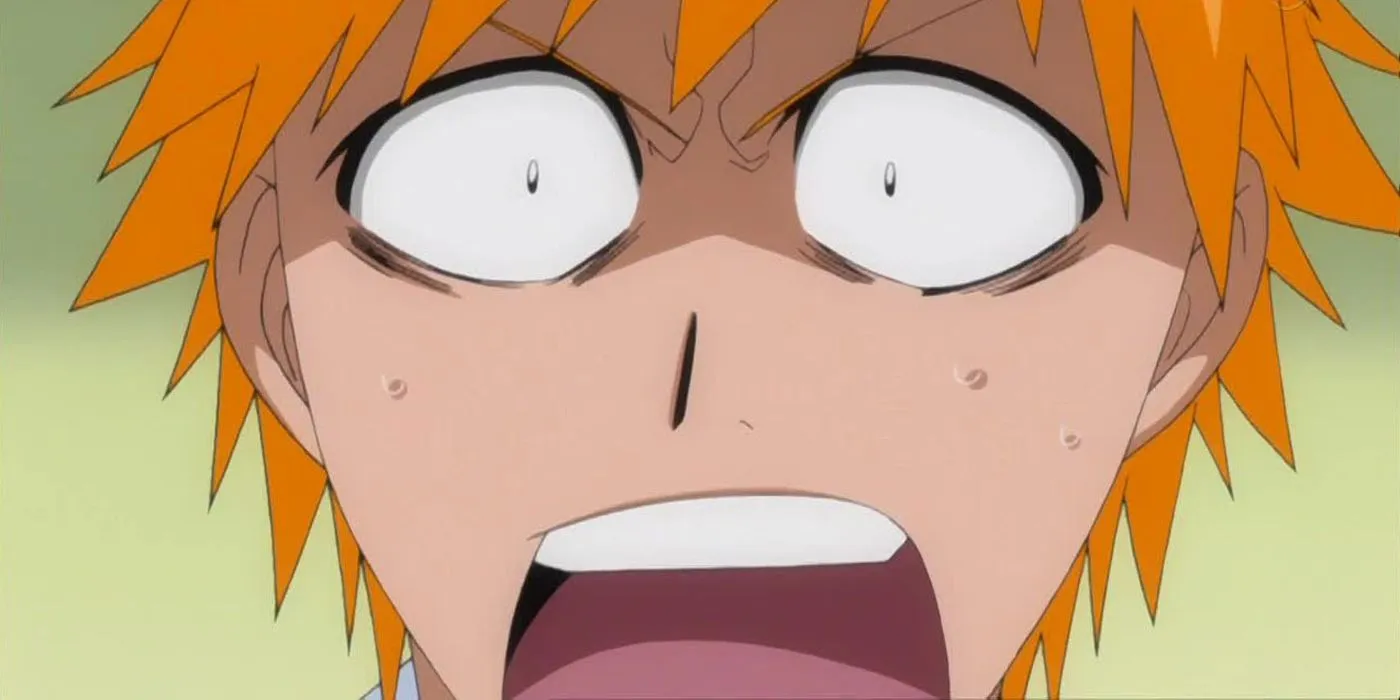 Ichigo parece chocado, com a boca aberta e os olhos arregalados.