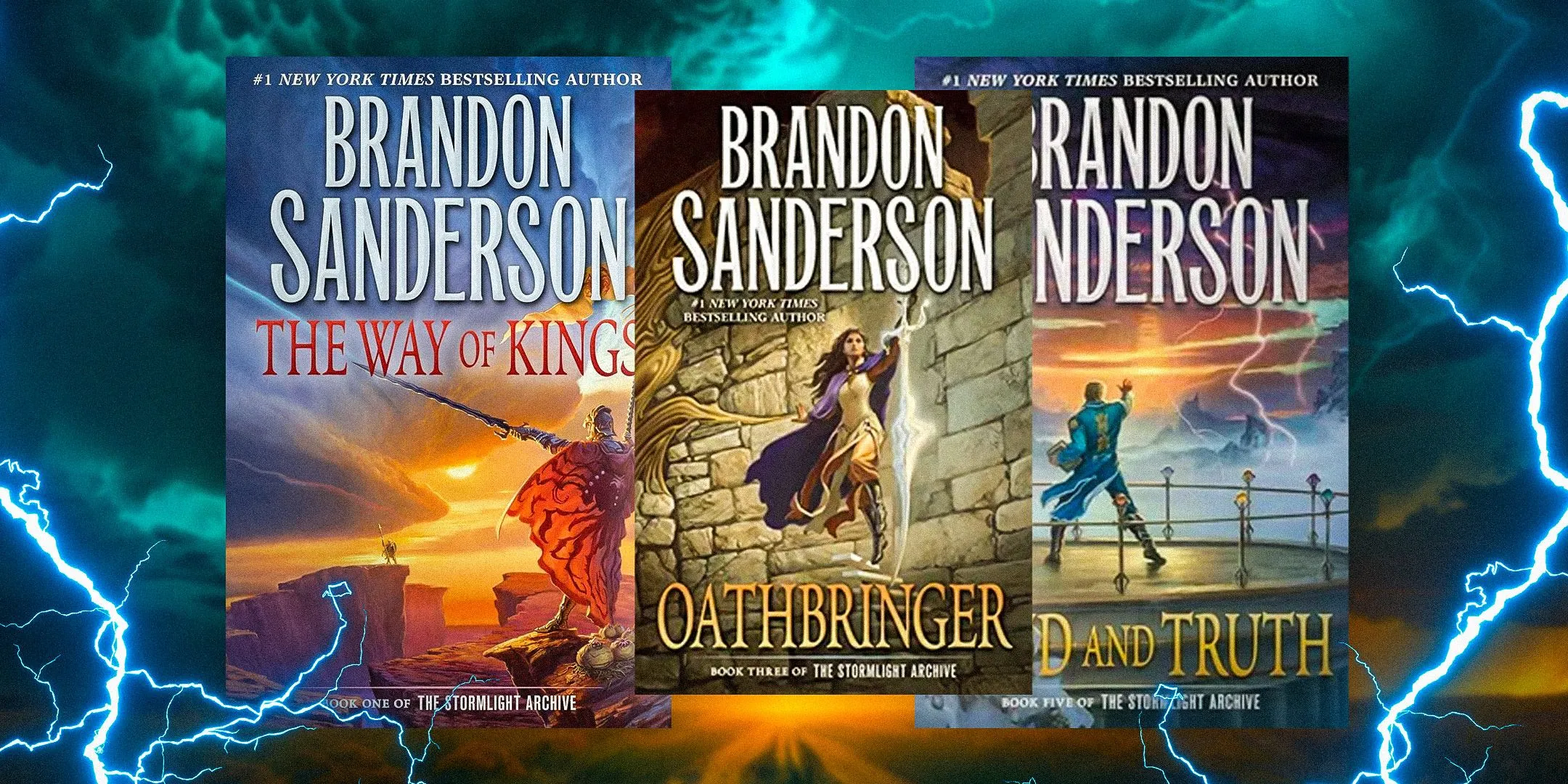 Covers of The Way of Kings, Oathbringer, and Wind and Truth