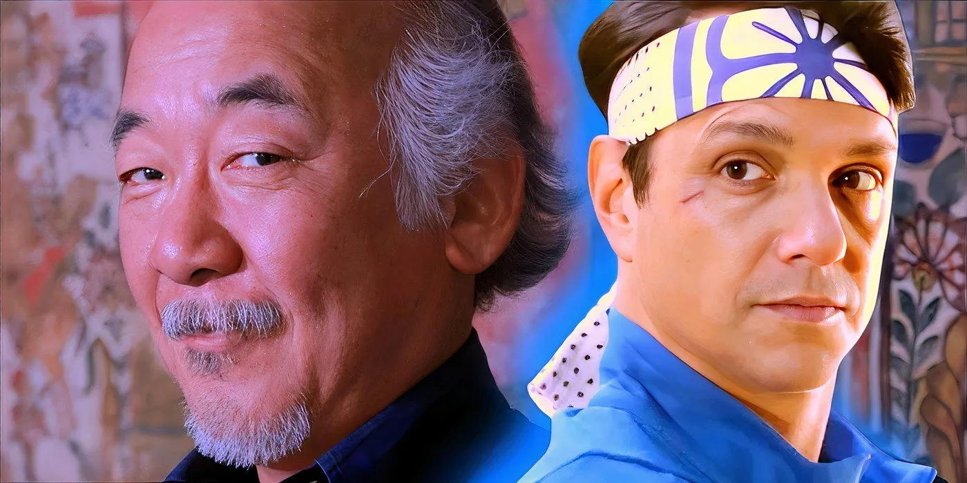 Pat Morita como el Sr. Miyagi y Ralph Macchio como Daniel LaRusso