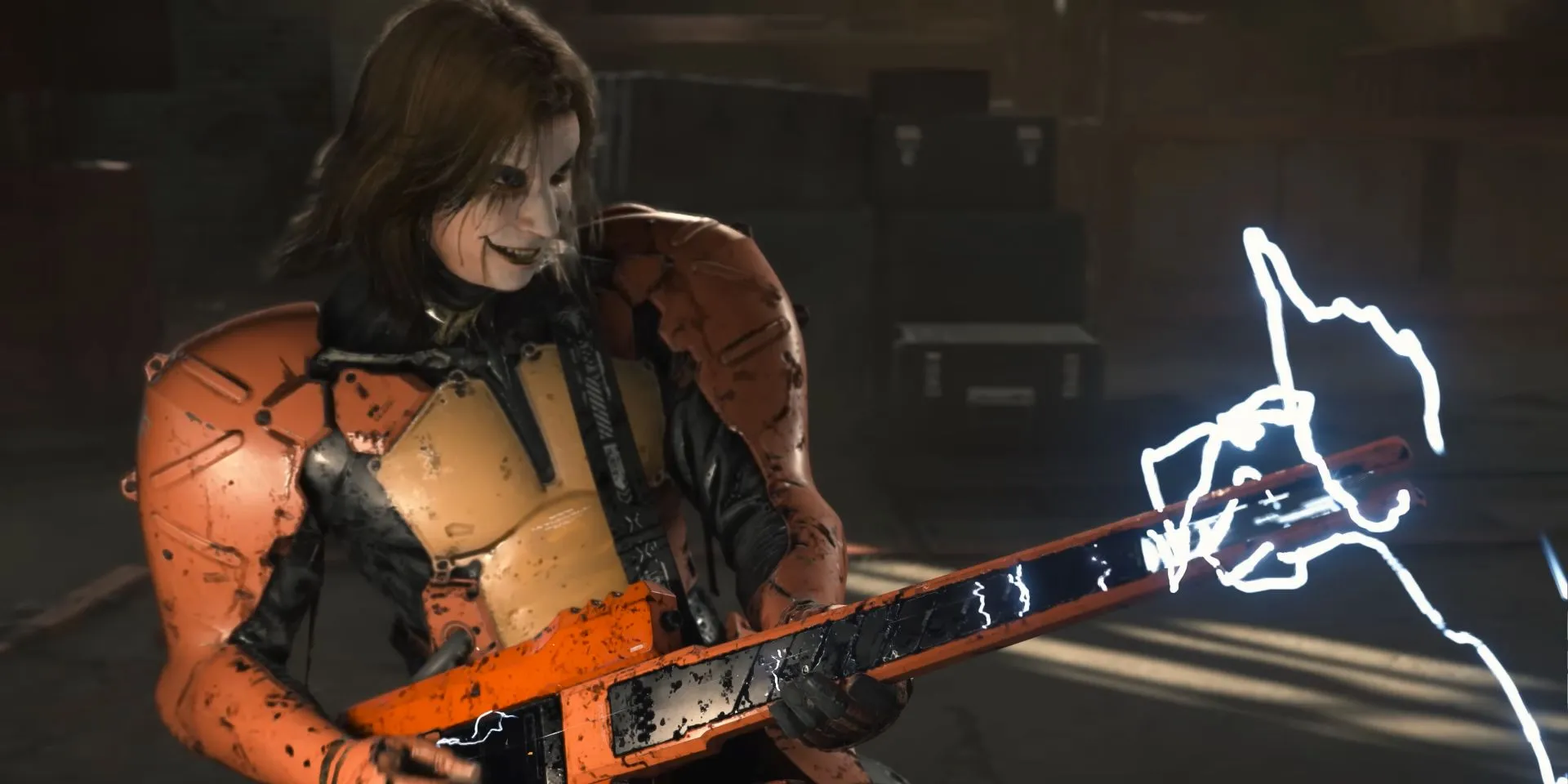 Il personaggio Higgs di Death Stranding 2 con una chitarra.