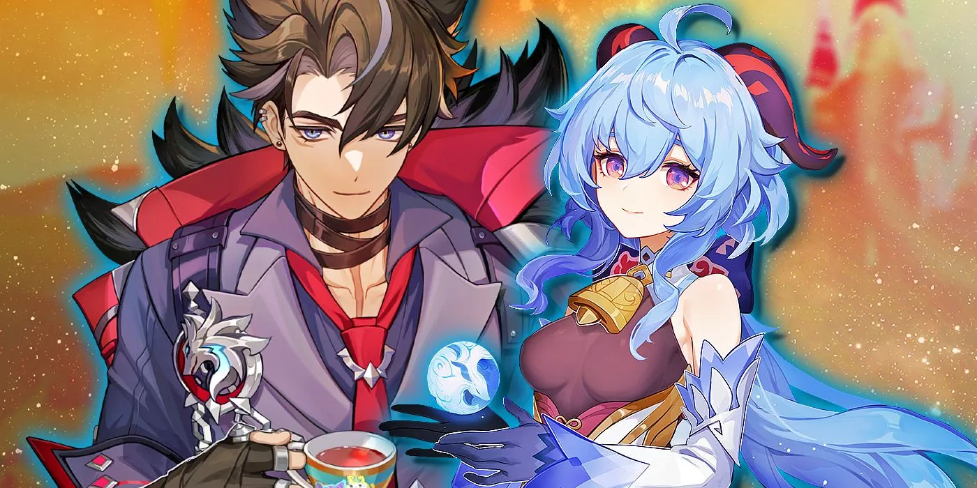 Genshin Impact's Wriothesley and Ganyu pose next to each other.