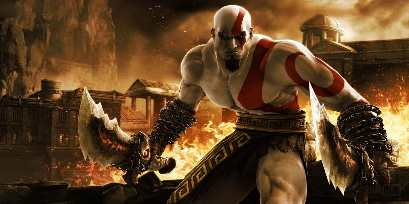 Kratos devant la ville en feu