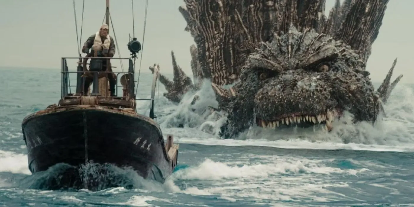 Godzilla acechando un barco