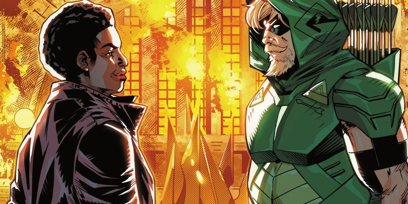 Green Arrow und Waller schließen Deal vor brennender Hall of Justice DC