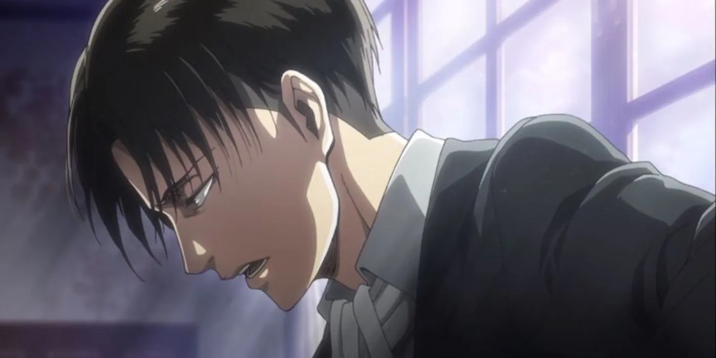 Levi Ackerman blickt in Attack on Titan nach unten