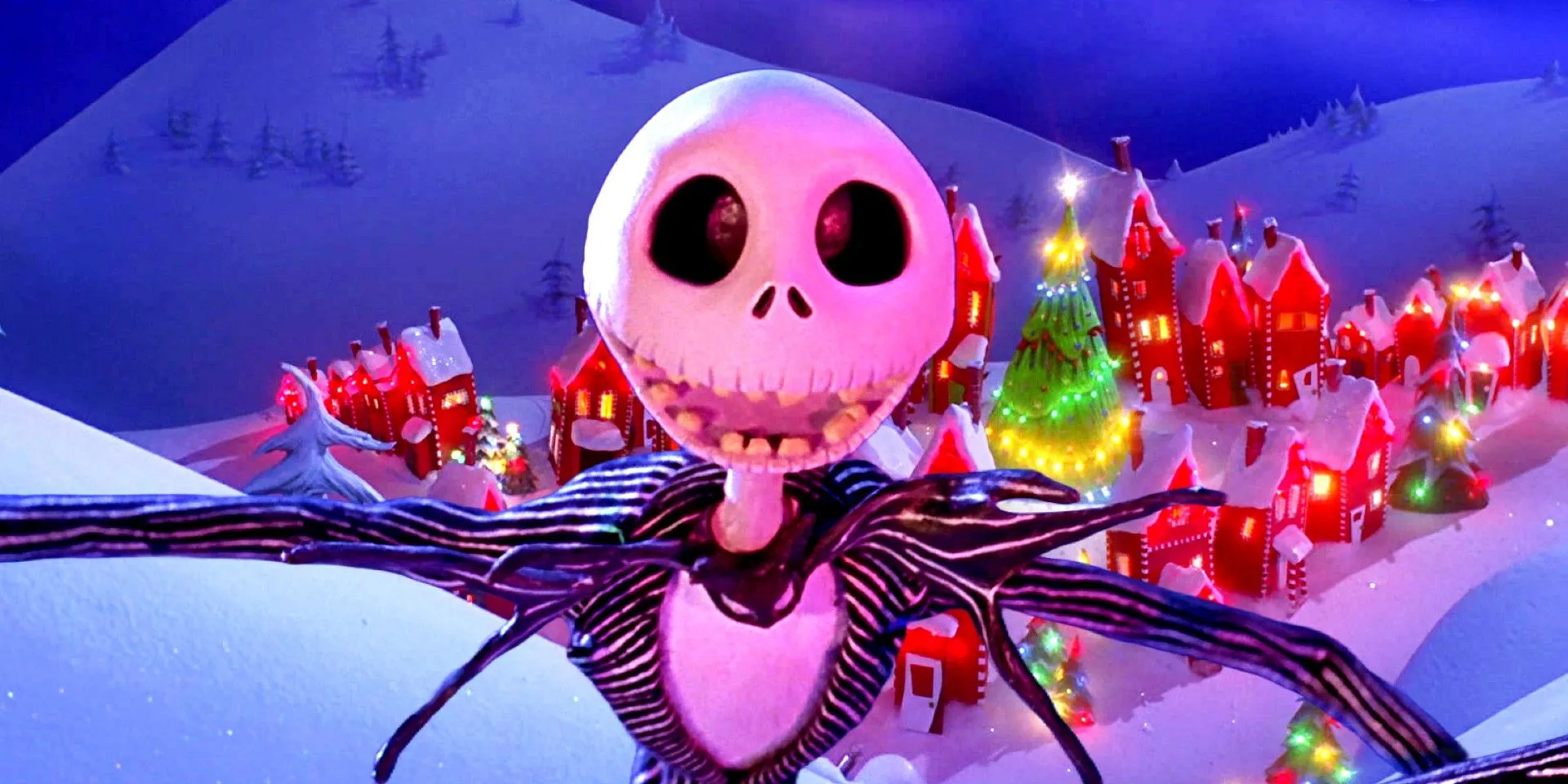 Jack Skellington's shocked reaction and the Christmas town in The Nightmare Before Christmas