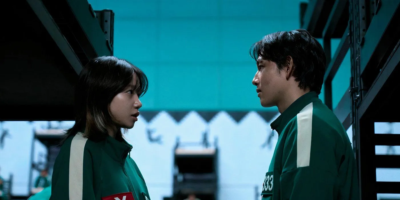 Jo Yu-ri como Kim Jun-hee e Yim Si-wan como Lee Myeong-gi na temporada do Squid Game