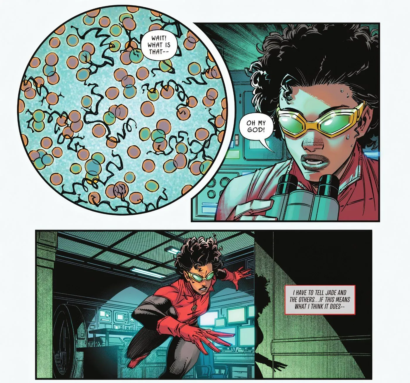 Doctor Mid-Nite notices something in Jakeem's blood and runs off to warn the Justice Society