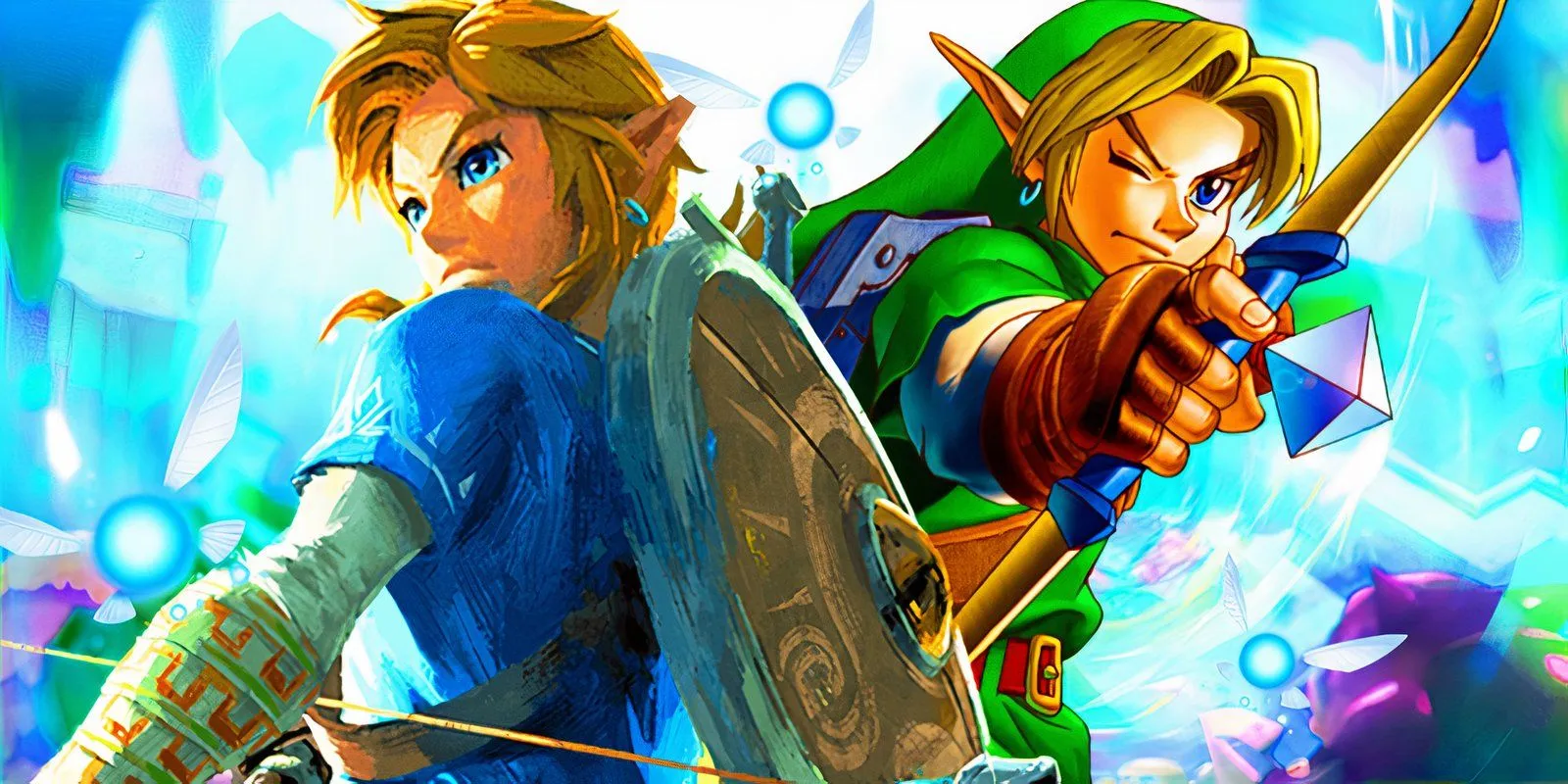 Enlace de Ocarina of Time junto a Enlace de BOTW