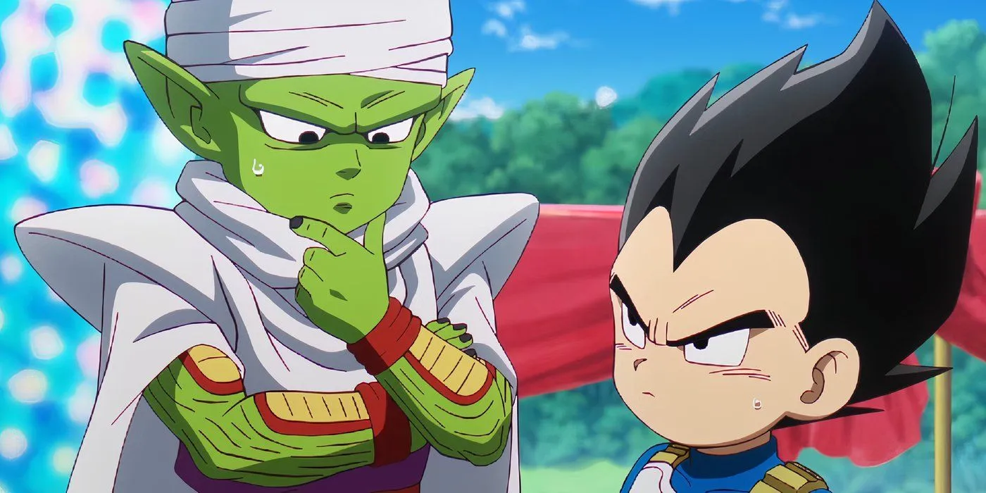 El pequeño Vegeta contemplando junto al pequeño Piccolo en Dragon Ball Daima