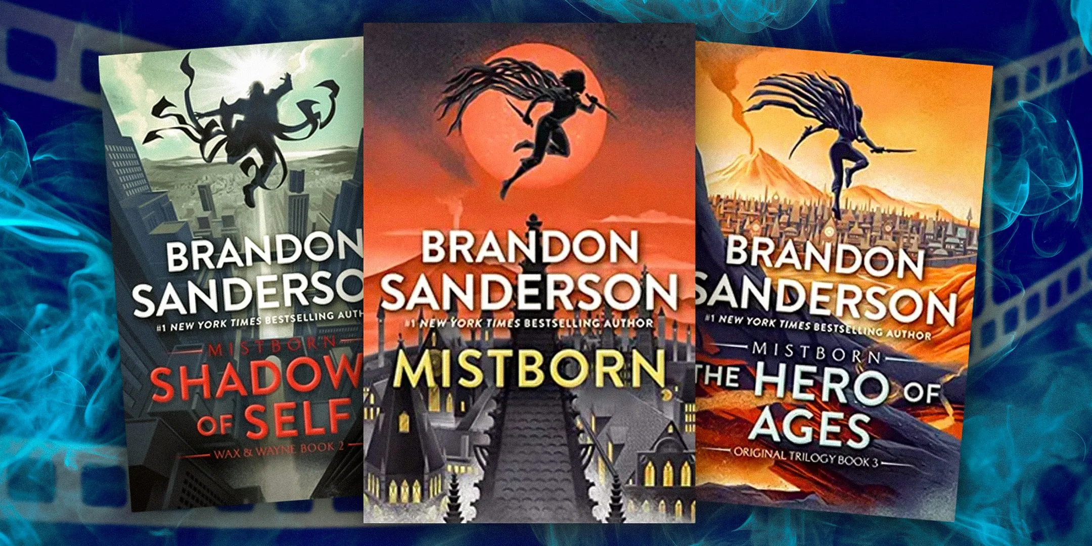 Las portadas de Shadows of Self, Mistborn: The Final Empire y The Hero of Ages de Brandon Sanderson