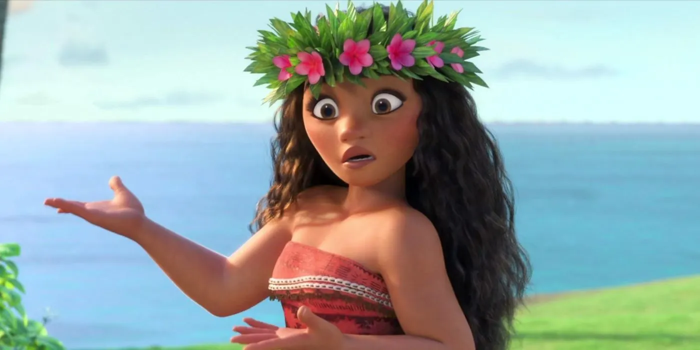 Moana se ve confundida y hace gestos.