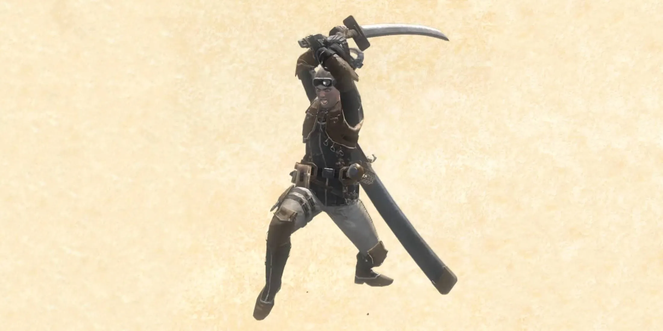 Construção de Espada Longa do Monster Hunter Now: um caçador atacando com uma katana.