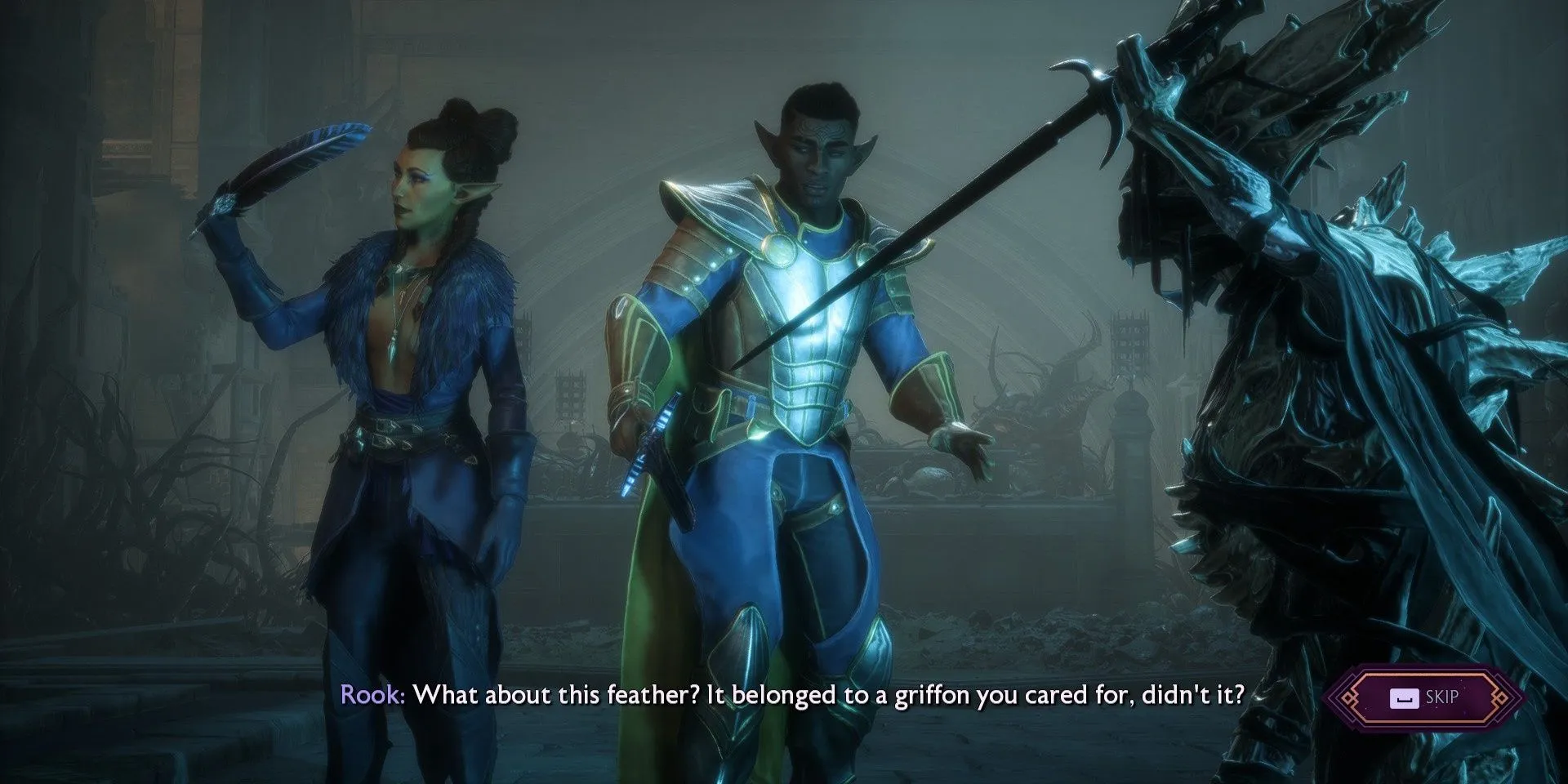 Rook showing Isseya her griffon feather