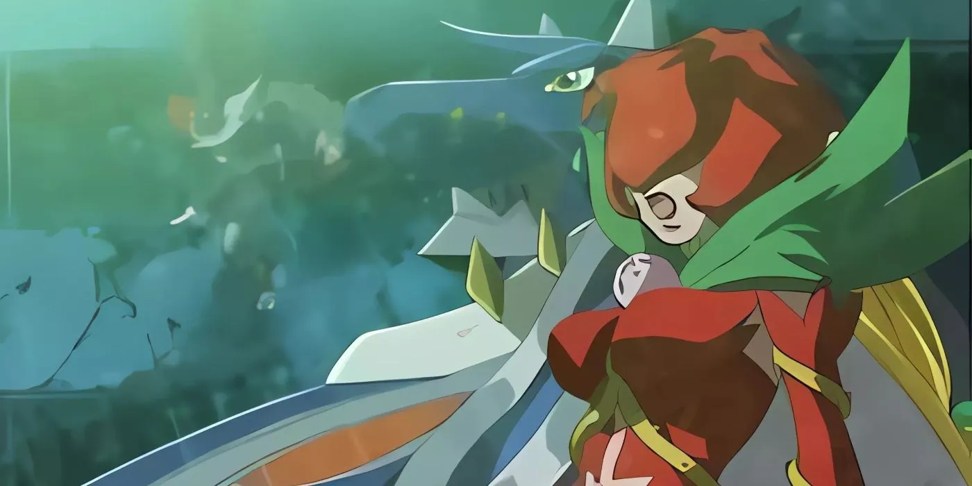 Rosemon and MirageGaogamon battle scene from the American version of Digimon Data Squad.