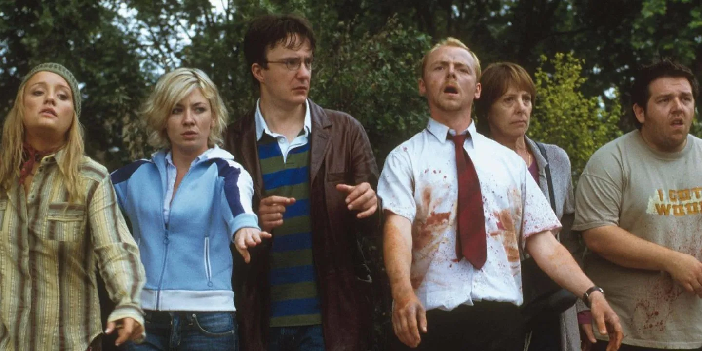 Eine Gruppe Überlebender in Shaun of the Dead (2004).