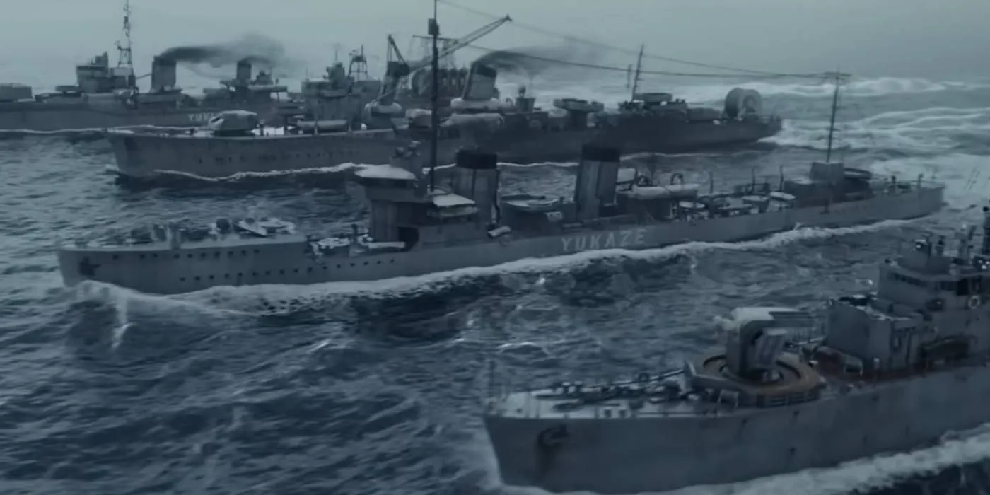 Escena con barcos de Godzilla Minus One