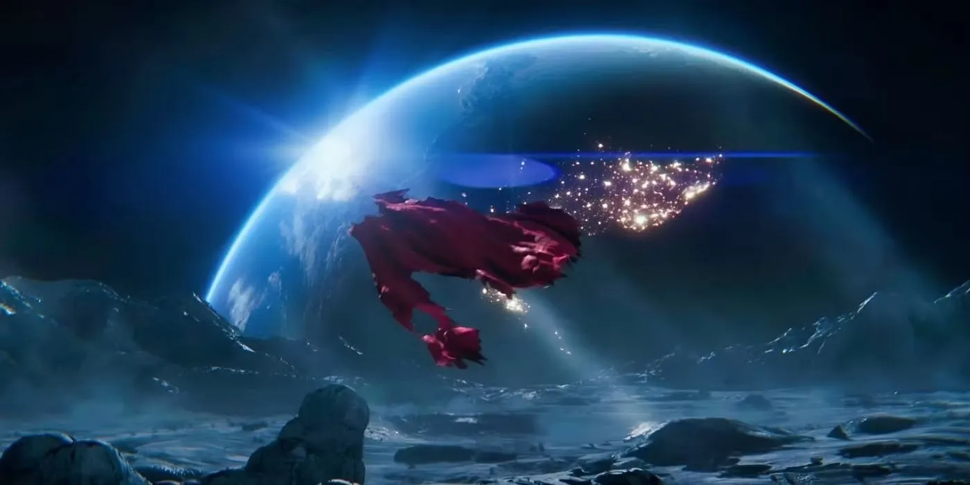 Superman's cape torn and floating like an S in Superman & Lois Superman's cape torn and floating like an S in Superman & Lois