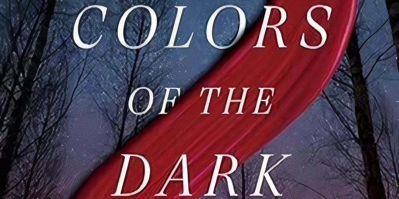 A capa Colors of the Dark apresenta o texto do título em branco, uma faixa de tinta vermelha e um céu estrelado