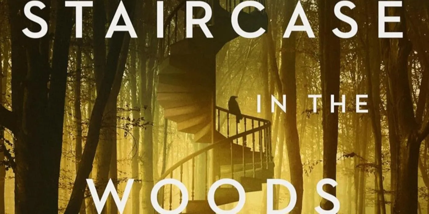 The Staircase in the Woods cover featuring an eerie spiral staircase