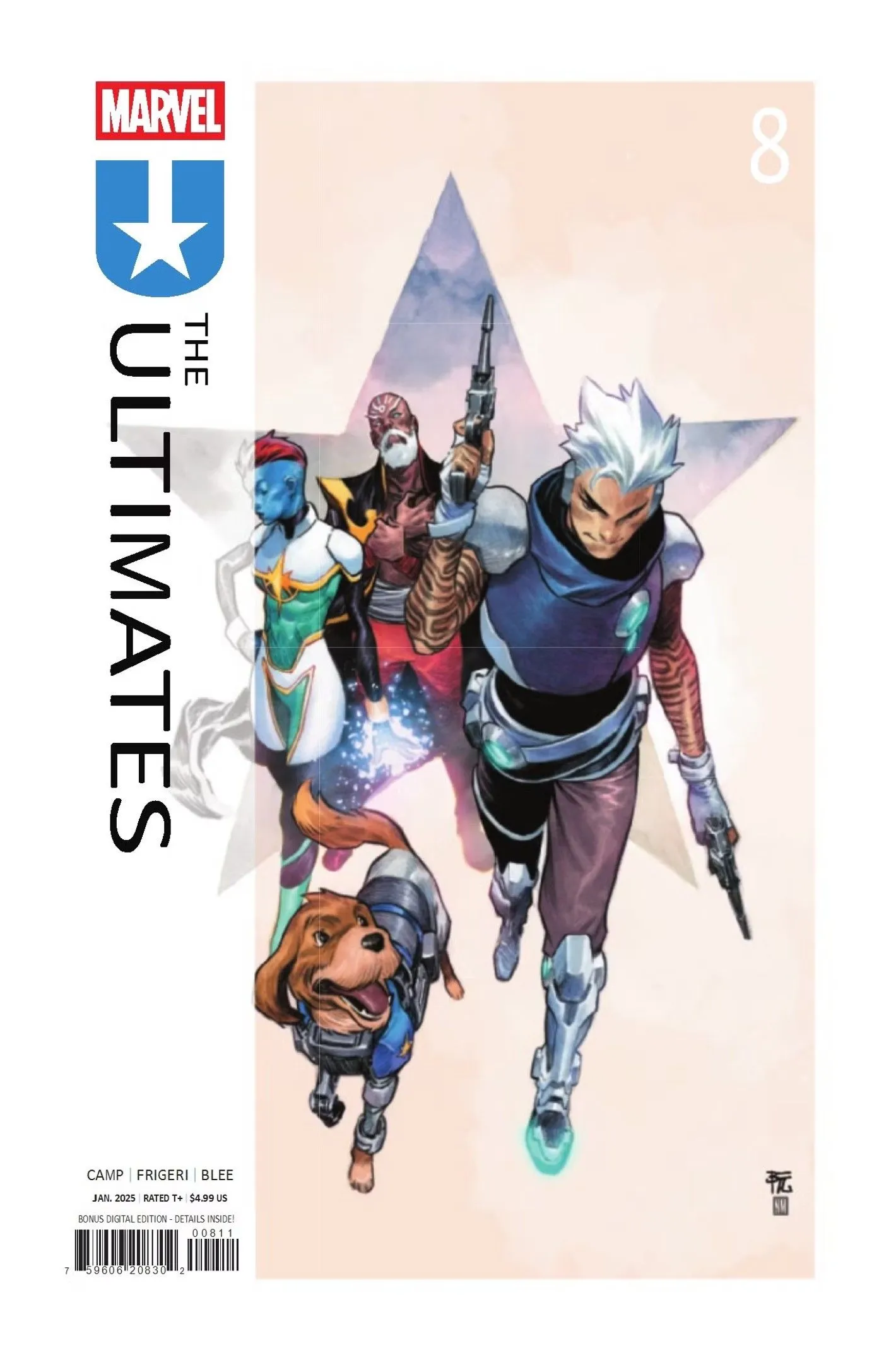 새로운 미래형 가디언즈 오브 갤럭시를 특징으로 하는 The Ultimates #8 표지