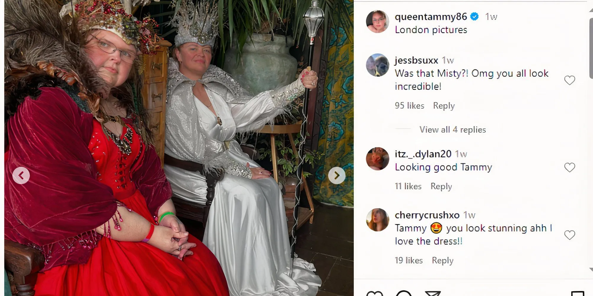 1000-lb Sisters Tammy Slaton and Amanda Halterman in Renaissance dress on Instagram