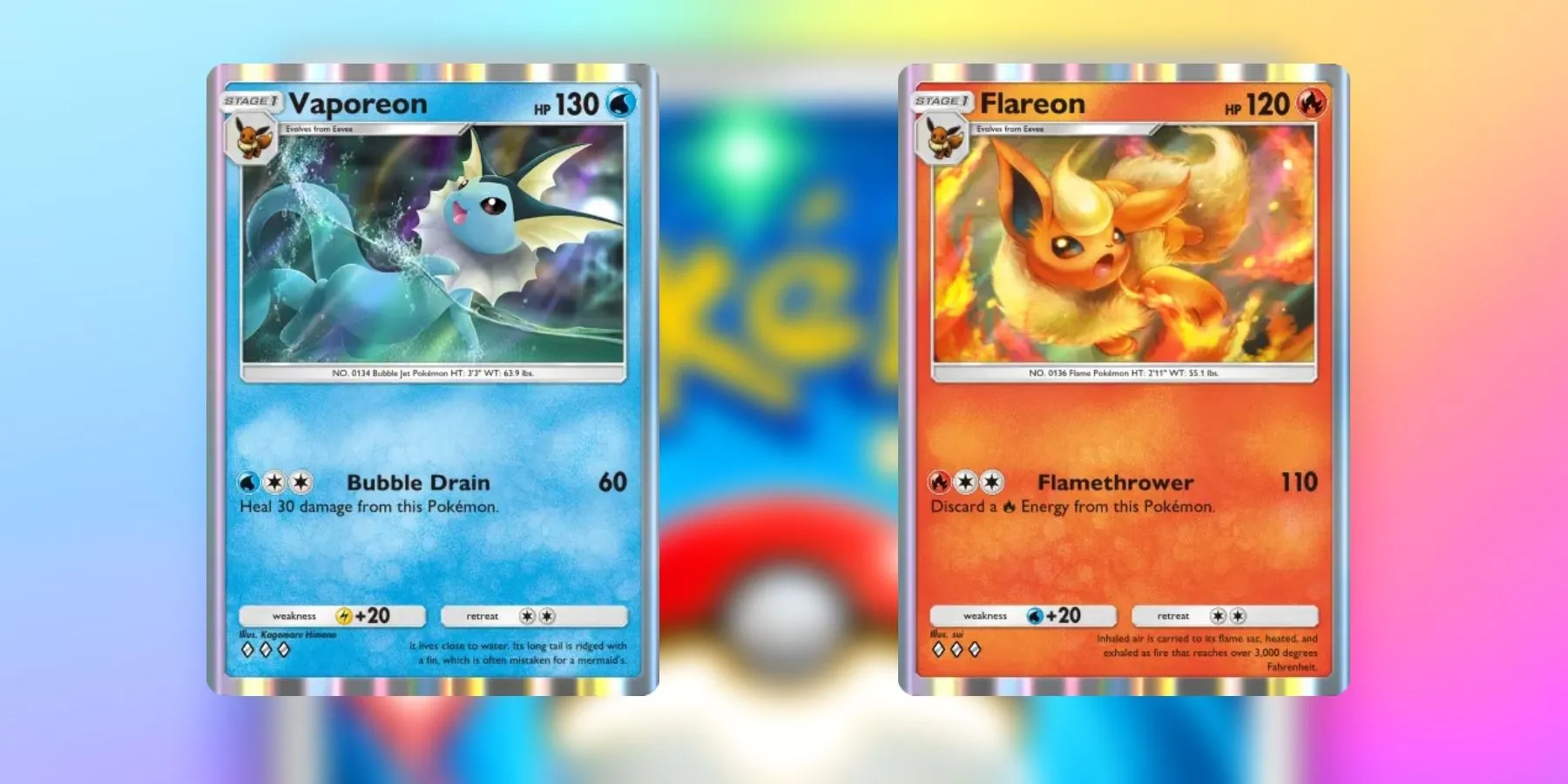 Vaporeon and Flareon Pokémon cards