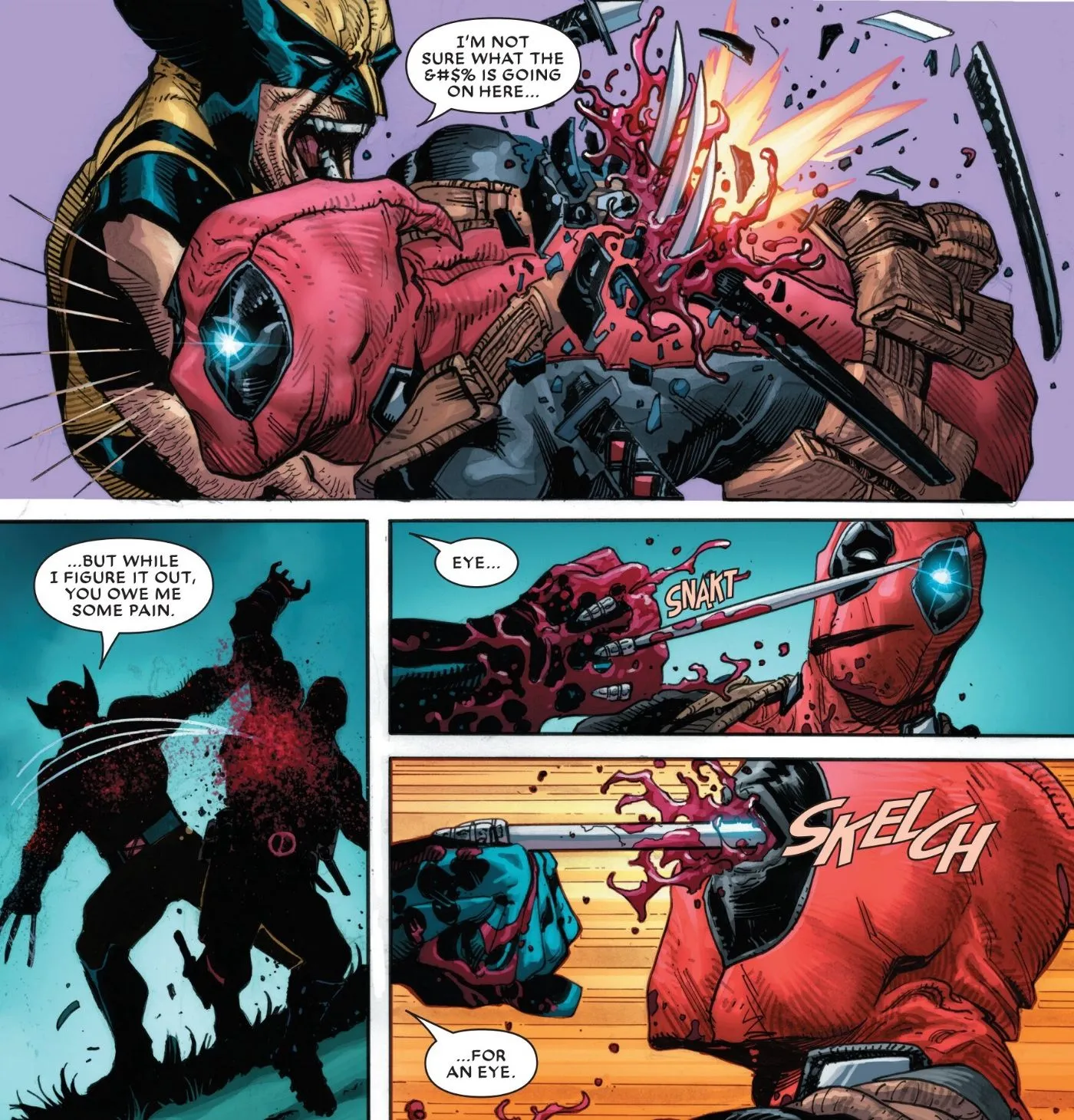 울버린은 Deadpool/Wolverine #1에서 세뇌된 데드풀을 공격합니다.