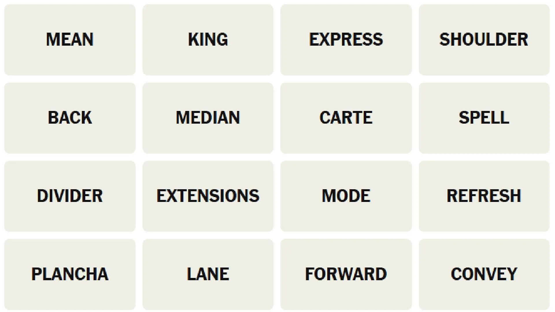 Words for NYT Connections today (Image via The New York Times)