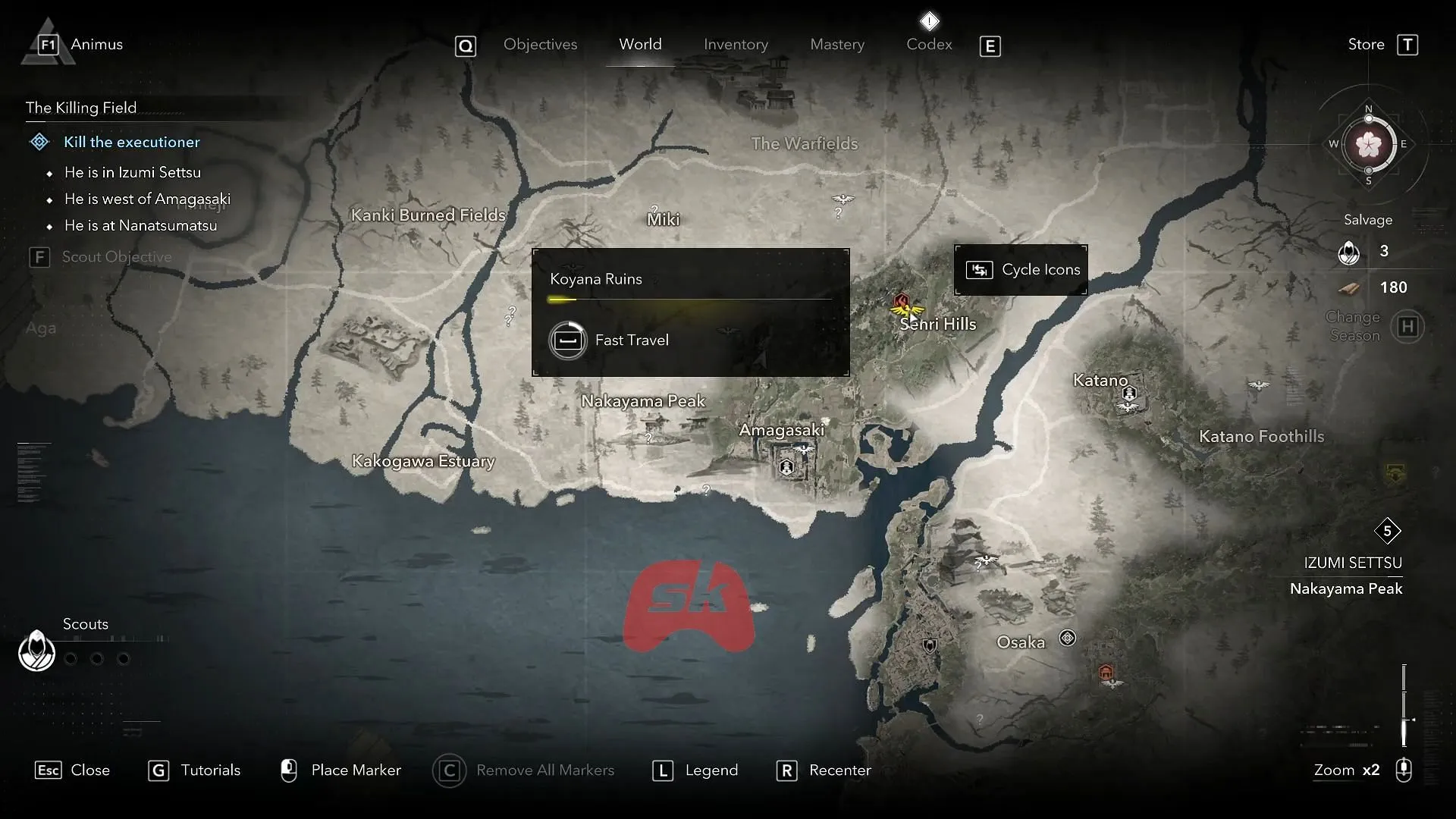 Accessing the Open World menu in AC Shadows