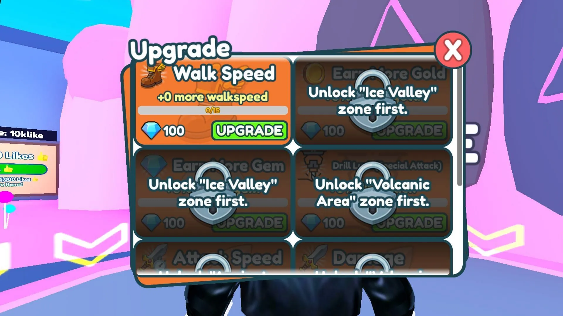 Purchase upgrades after unlocking the second area in the game (Image via Roblox)