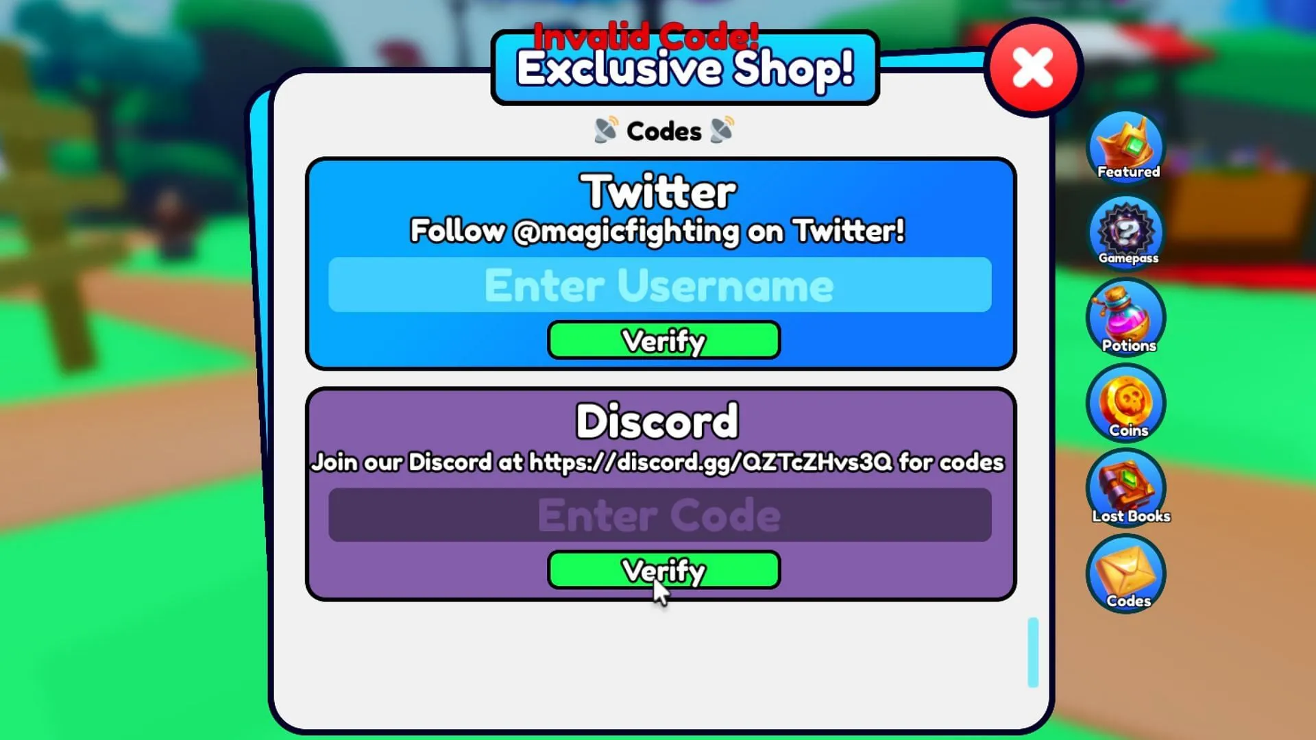 Common code redemption error in Magic Fighting Simulator (Image via Roblox)