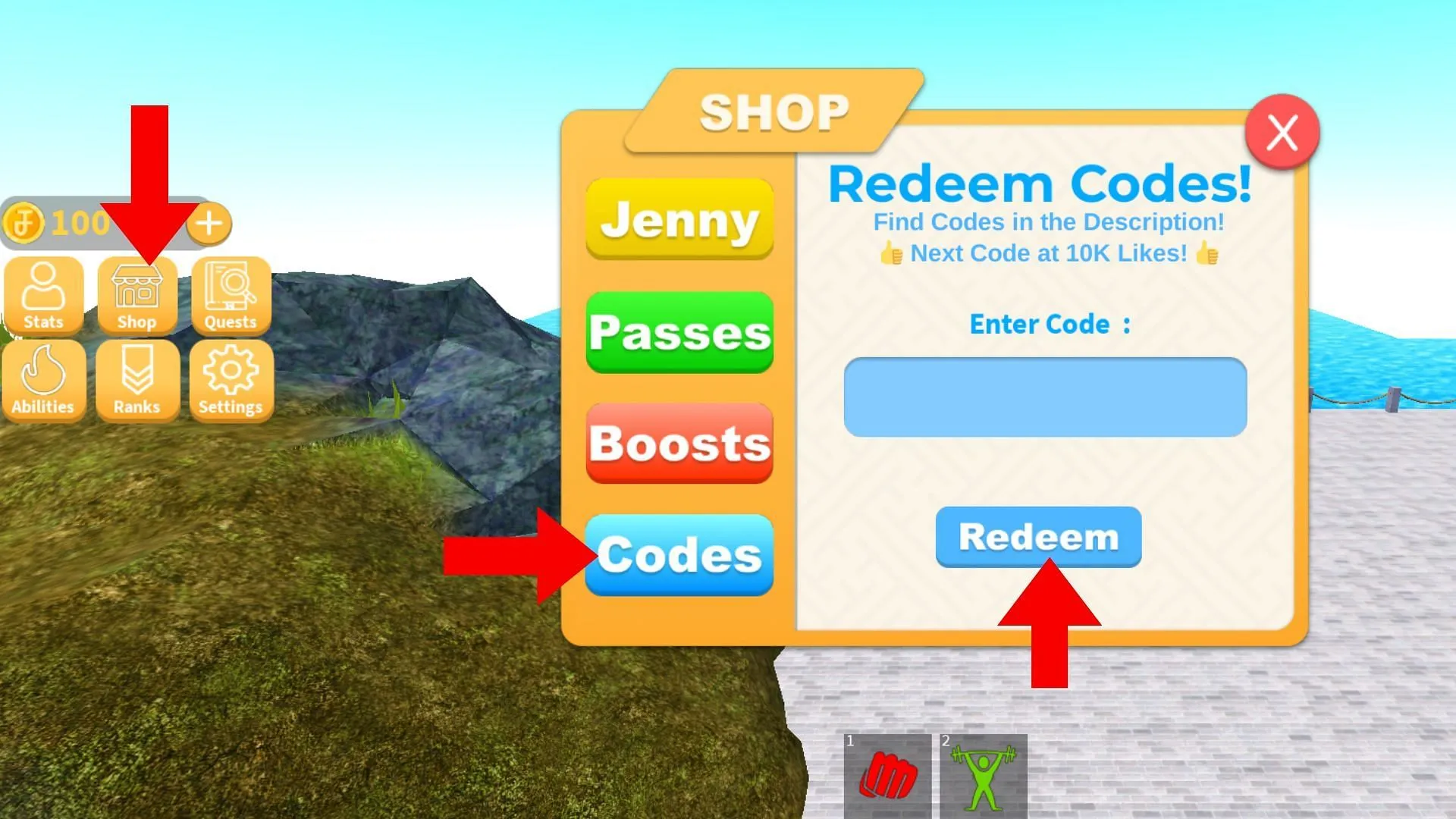 Correctly enter codes in Nen Fighting Simulator