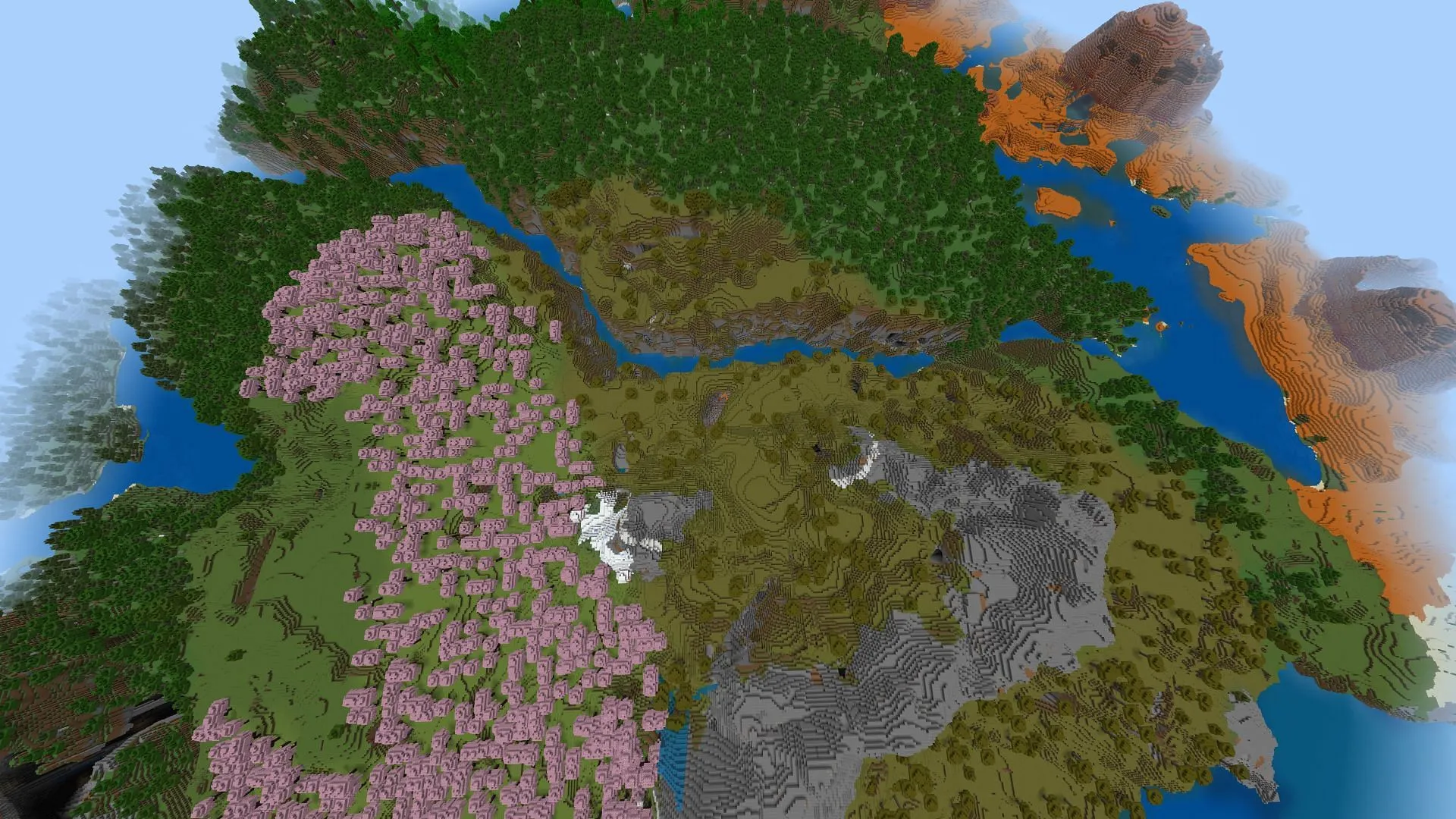 The spawn point of this Minecraft seed has a little bit of everything worth enjoying (Image via Comfortable-Wolf7851/Reddit) The spawn point of this Minecraft seed has a little bit of everything worth enjoying (Image via Comfortable-Wolf7851/Reddit)