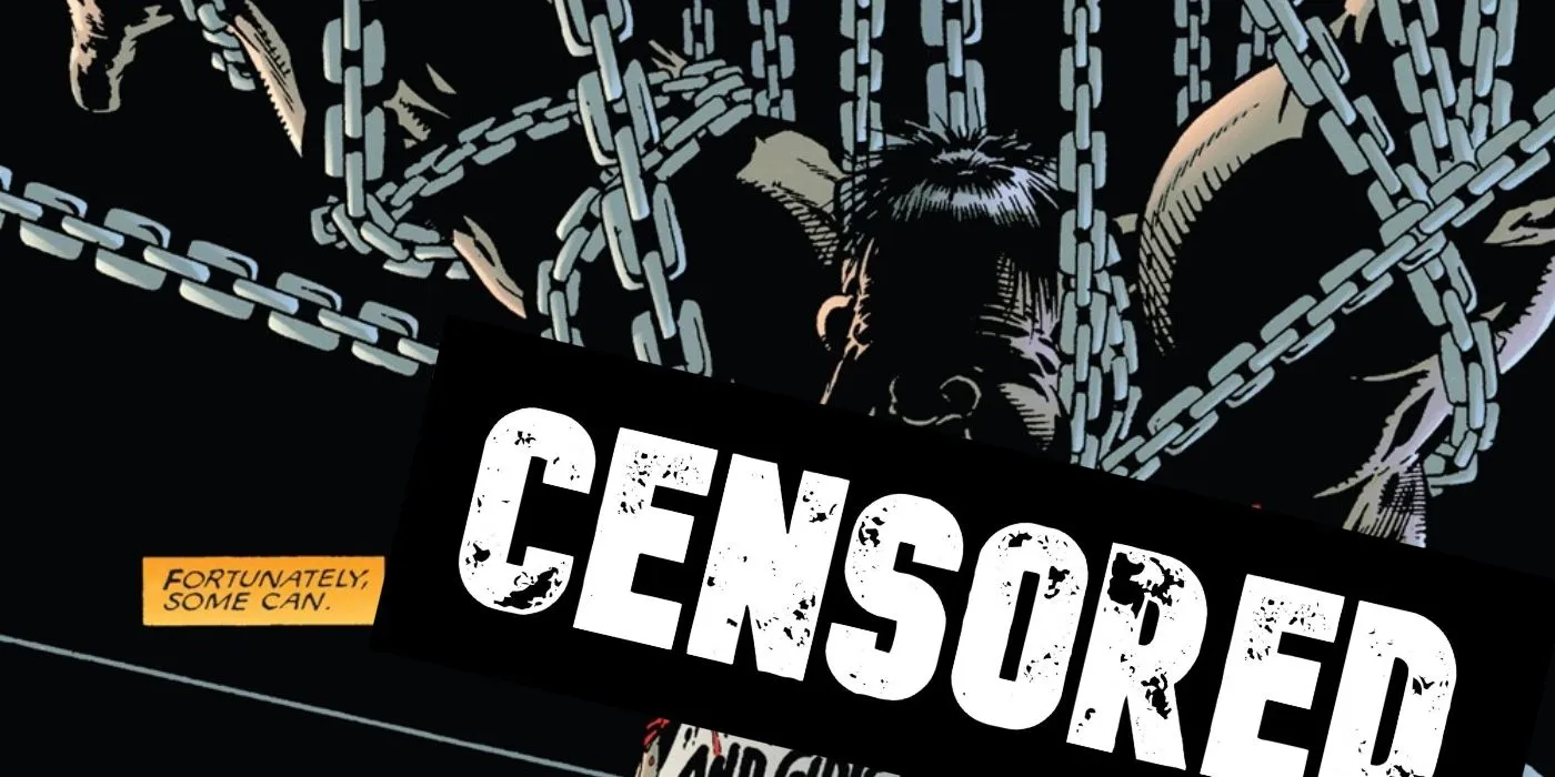 Censored image of Spawn torturing a child murderer to death. Censored image of Spawn torturing a child murderer to death.