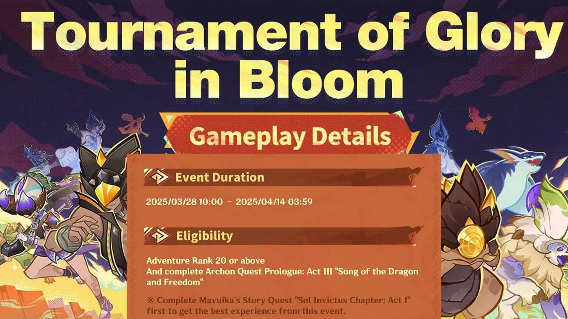 Tournament of Glory in Bloom event requirements Tournament of Glory in Bloom event requirements
